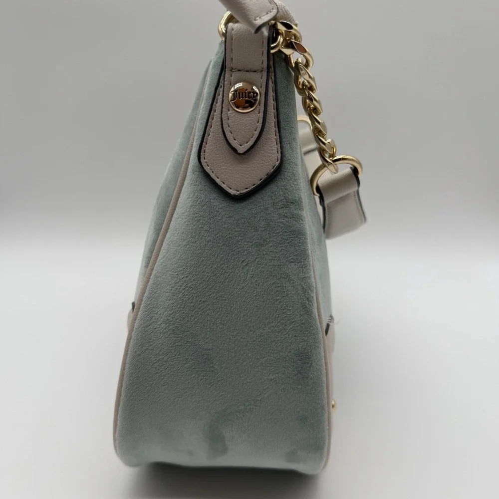 Juicy Couture Dreamy Shoulder Bag & Matching Zip Card Case Sage Green Velour NWT
